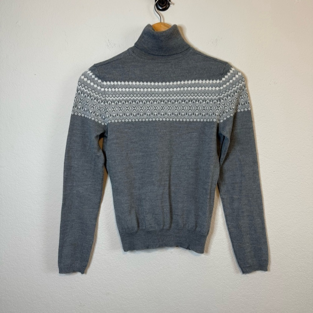 Ann Taylor Loft Vintage Wool Cashmere Blend Long Sleeve Gray Fair Isle Sweater - Picture 6 of 9